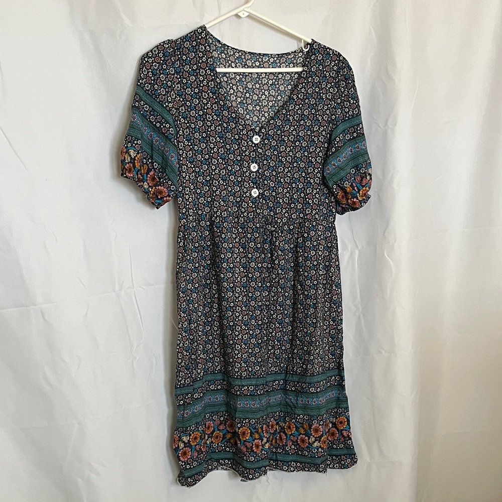 SHEIN Blue Floral Midi Dress Medium size 6 cottagecore festival
